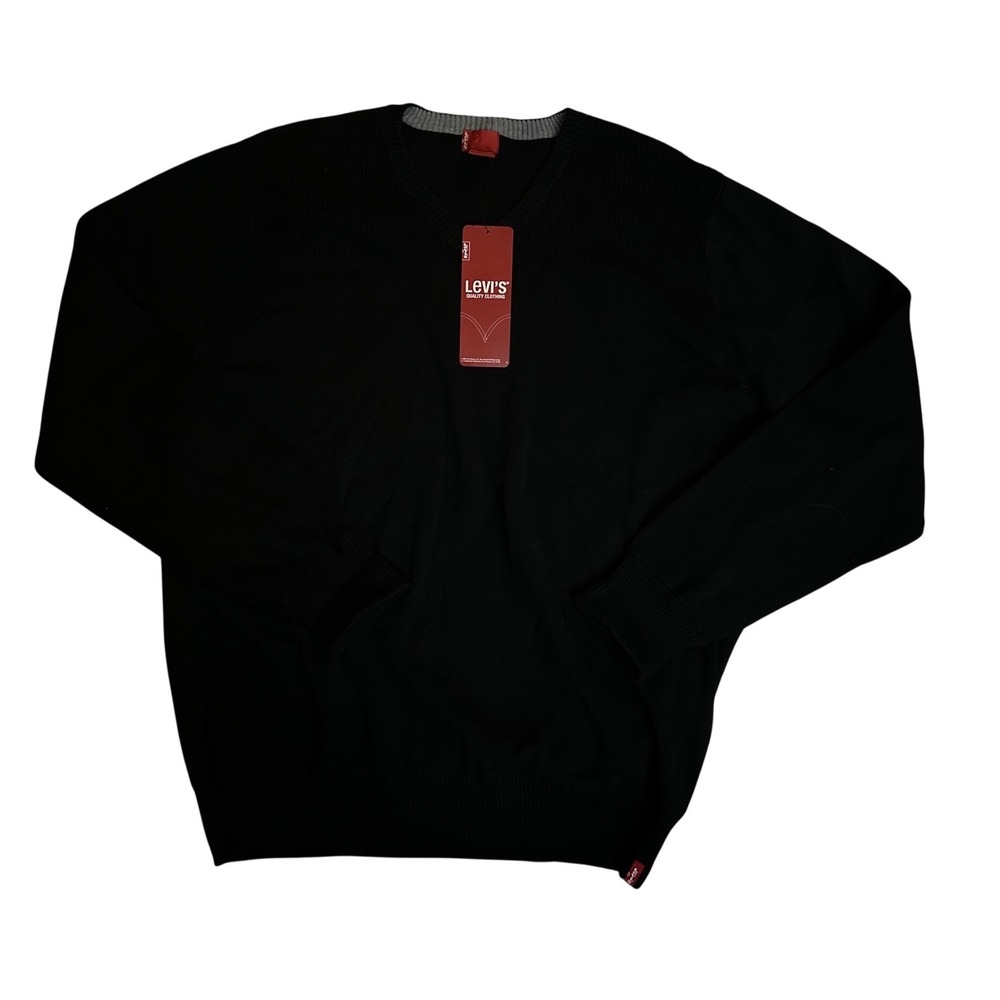 Levis Mens V-Neck Sweater Black 100% Cotton Knit Long Sleeve XL NWT